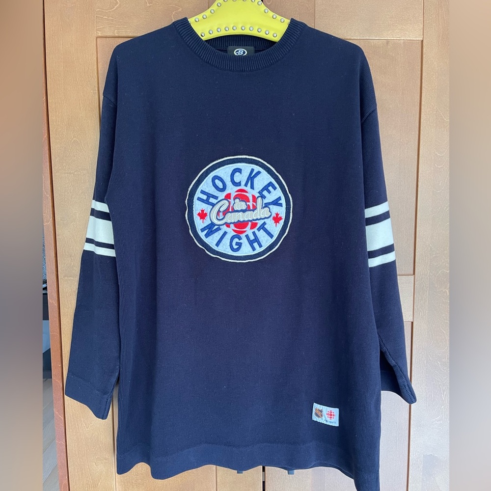 Vintage HOCKEY NIGHT IN CANADA Navy Crewneck Sweater - EUC - Size XL